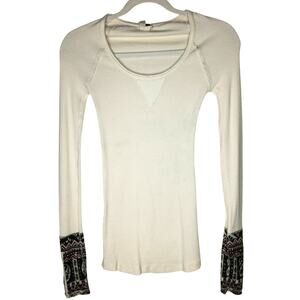 We The Free Waffle Knit Thermal L/S Top w/Embellished Cuffs - Med